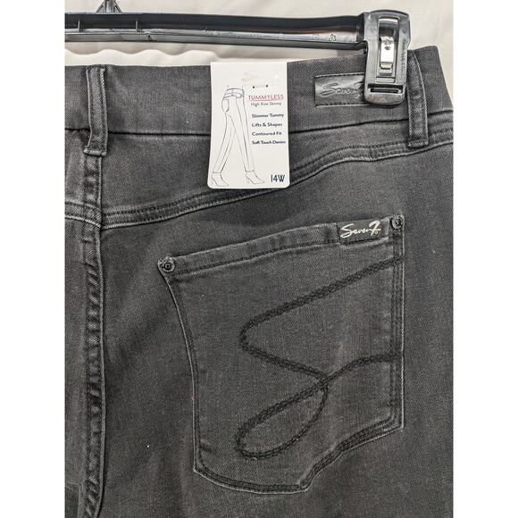 Seven7 Skinny Jeans 14W Black Distressed Tummyless High Rise‎ Contoured Fit Slim - Picture 3 of 14